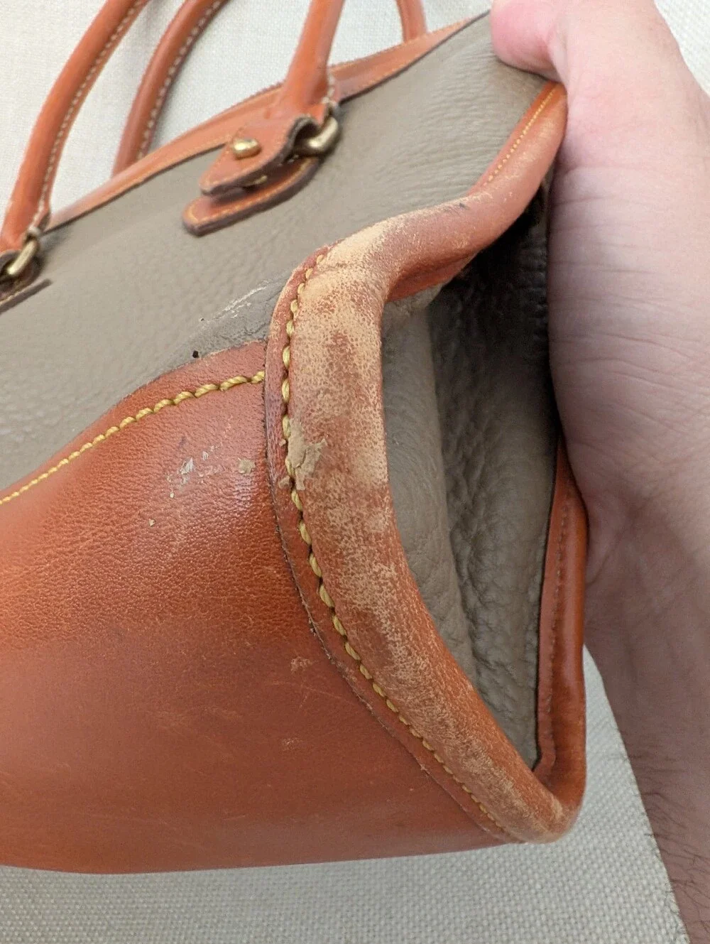 Vintage Dooney & Bourke All-Weather Leather Satchel Tan & Brown Bag
